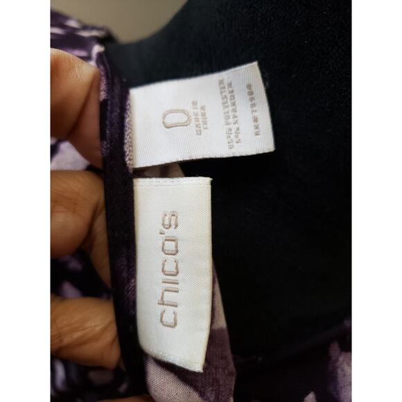 Women's Chico's Purple Leaf Print Long Sleeve Top with Rhinestone Detail Size S - Picture 6 of 8